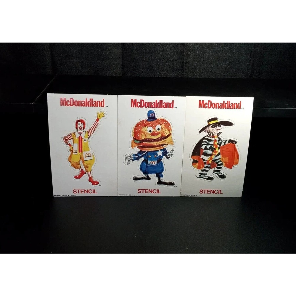 MCDONALD'S MCDONALDLAND STENCILS 1973 vintage set/ 3 RARE lot Hamburgler Ronald